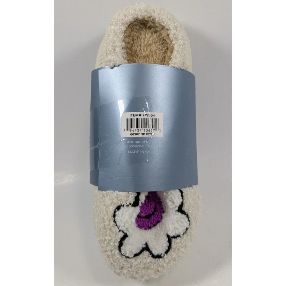Wayland Square Flower Smiley Face Teddy Slippers Women's Size XS X-Small (3-4)